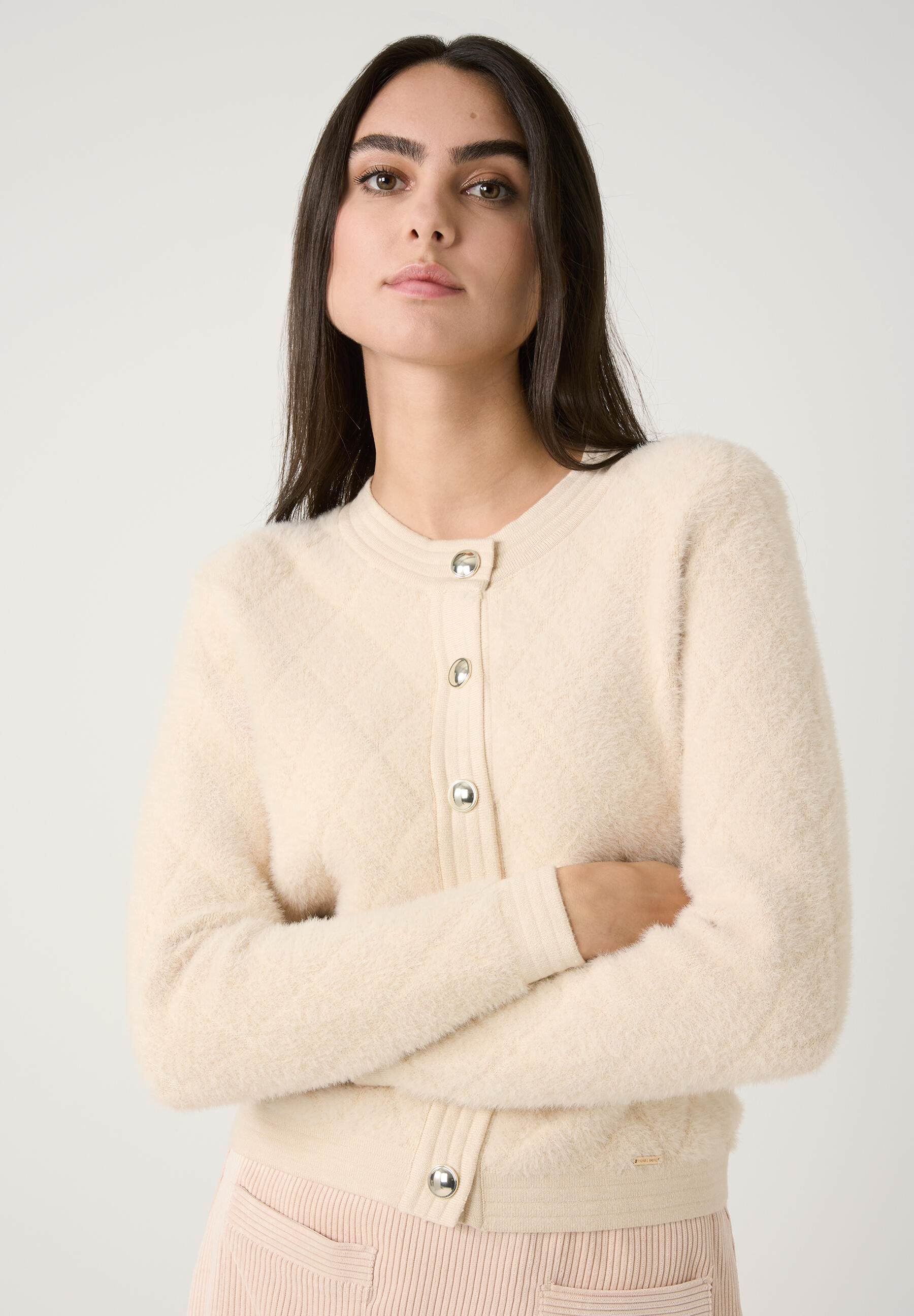 MORE & MORE - Cardigan mit dekorativen Knöpfen weiß - Gr. - 36 von MORE & MORE