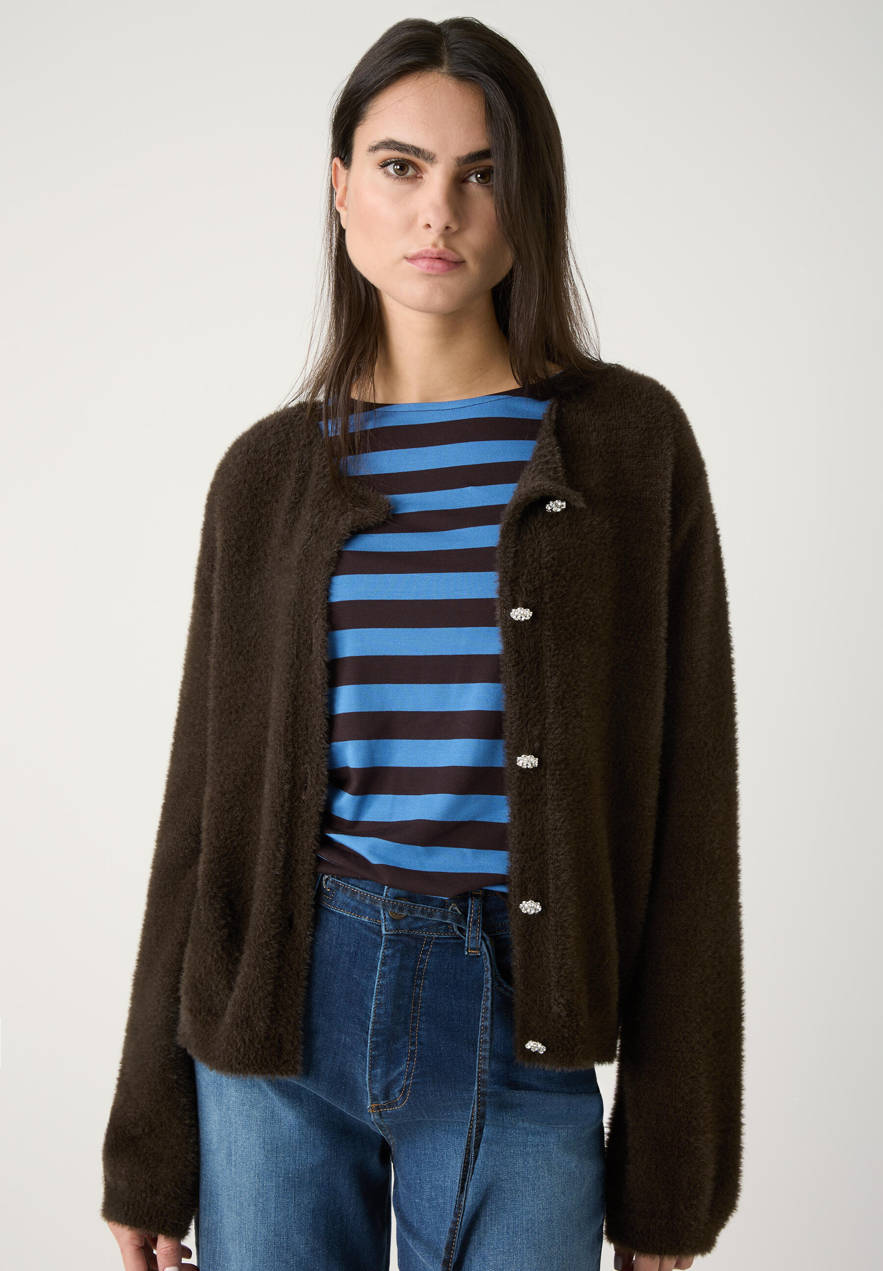 MORE & MORE - Flauschiger Cardigan braun - Gr. - 44 von MORE & MORE