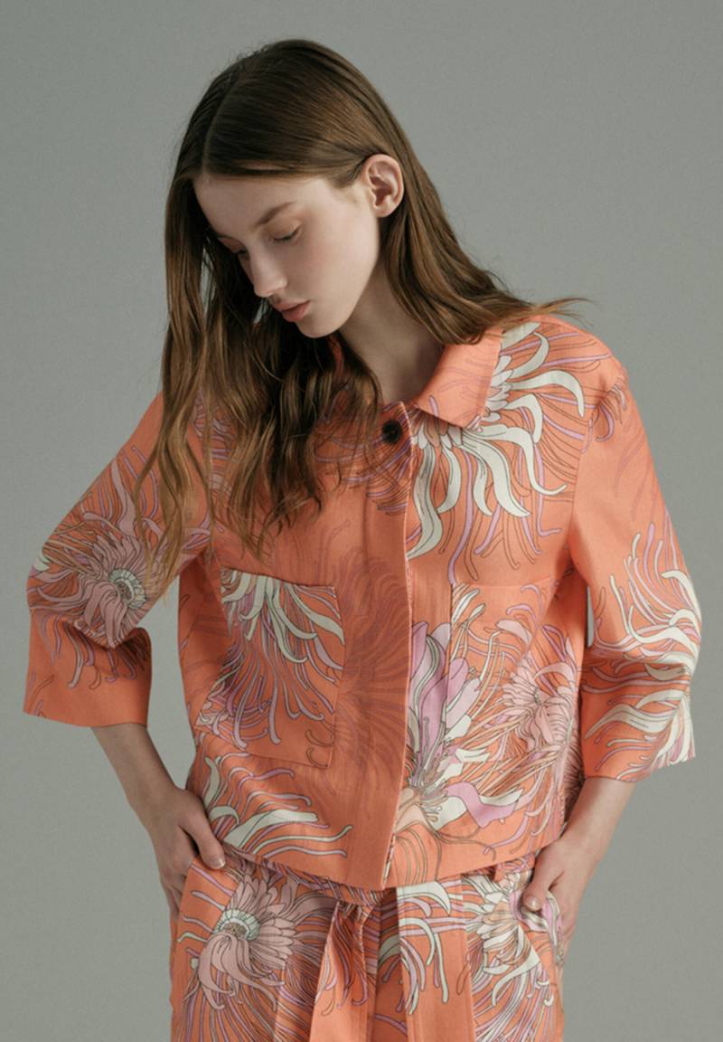 MORE & MORE - Kurze Jacke mit Flowerprint orange - Gr. - 42 von MORE & MORE