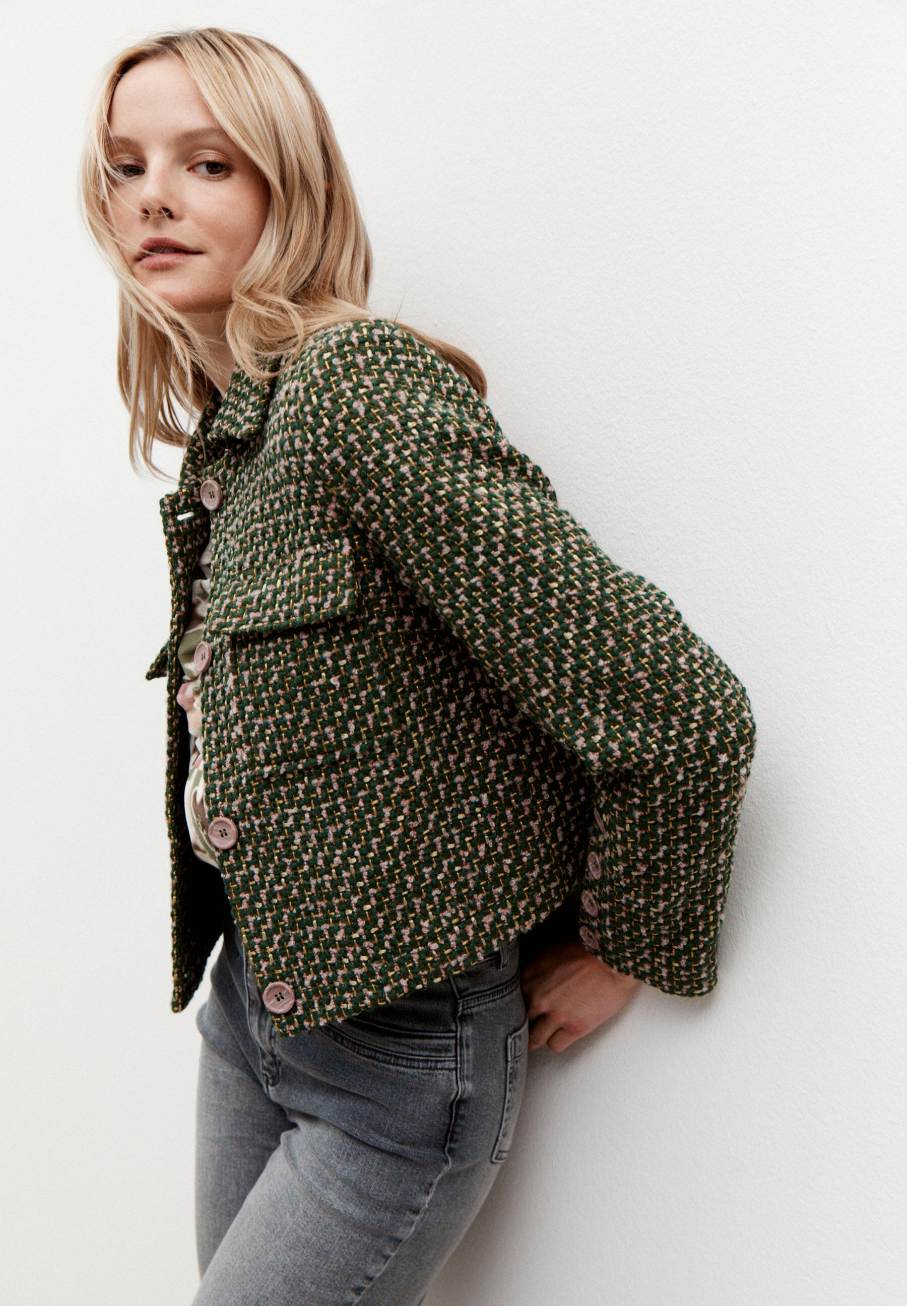 MORE & MORE - Kurzer Bouclé-Blazer grün - Gr. - 46 von MORE & MORE