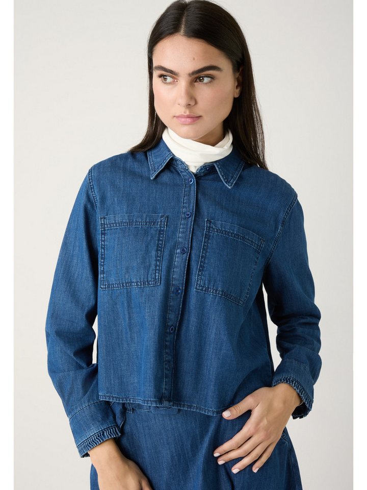 MORE&MORE Langarmbluse sportive Jeansbluse, kurz von MORE&MORE