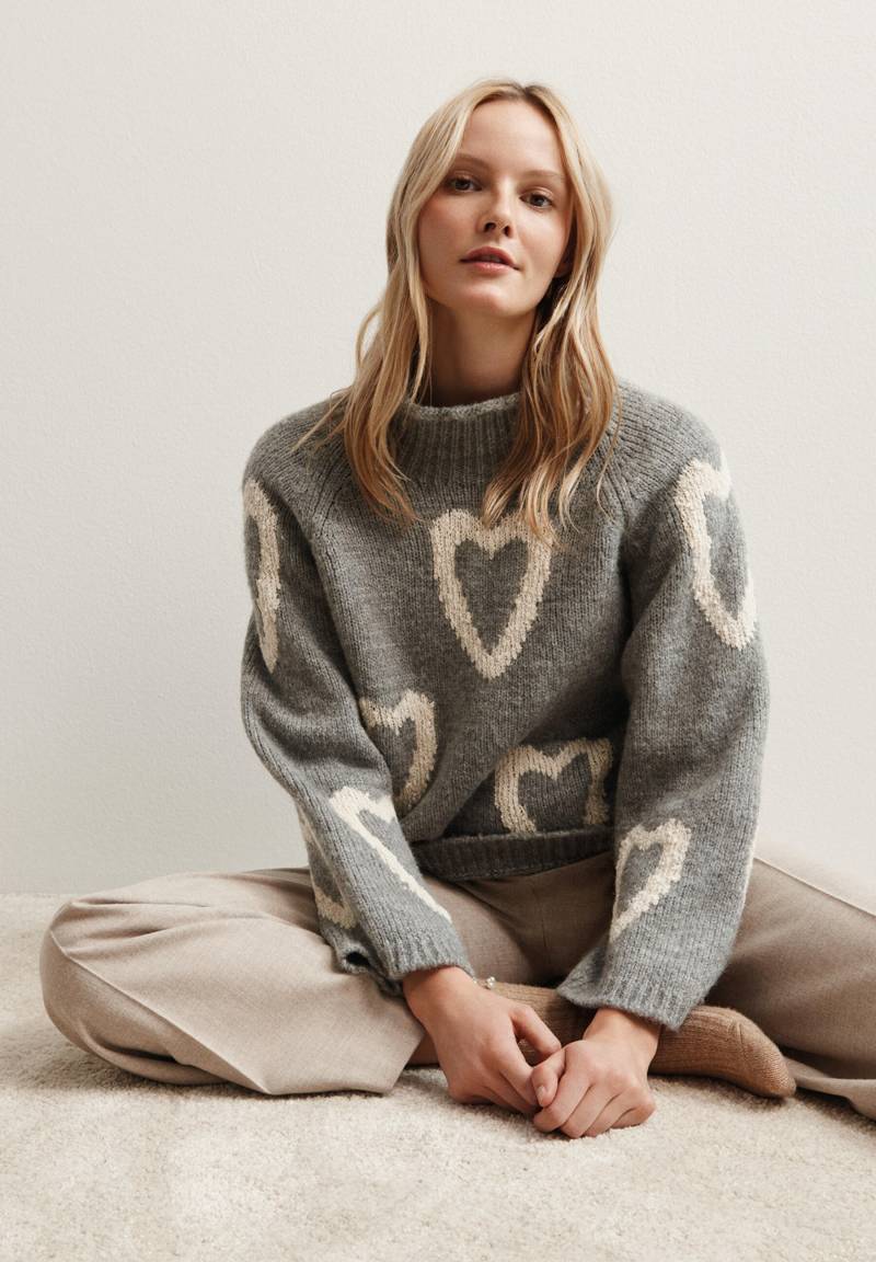 MORE & MORE - Pullover mit Herzen grau - Gr. - 34 von MORE & MORE