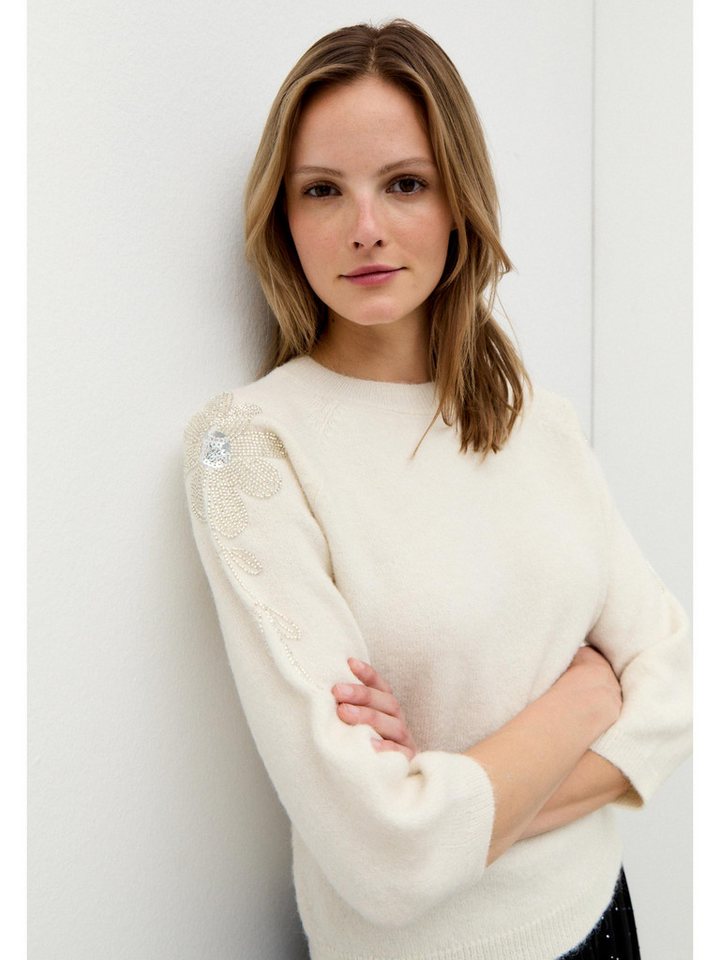 MORE&MORE Rundhalspullover eleganter Strickpullover Pailletten-Applikation von MORE&MORE