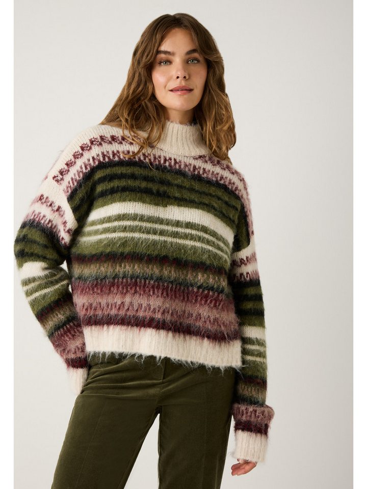 MORE&MORE Rundhalspullover haariger Kuschelpullover, gestreift von MORE&MORE