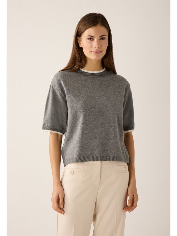 MORE&MORE Rundhalspullover softer Kurzarmpullover, Kontraststreifen von MORE&MORE