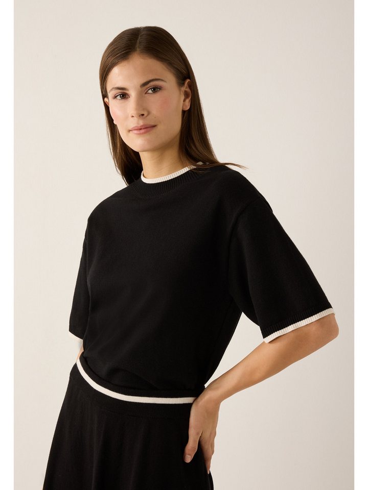 MORE&MORE Rundhalspullover softer Kurzarmpullover, Kontraststreifen von MORE&MORE