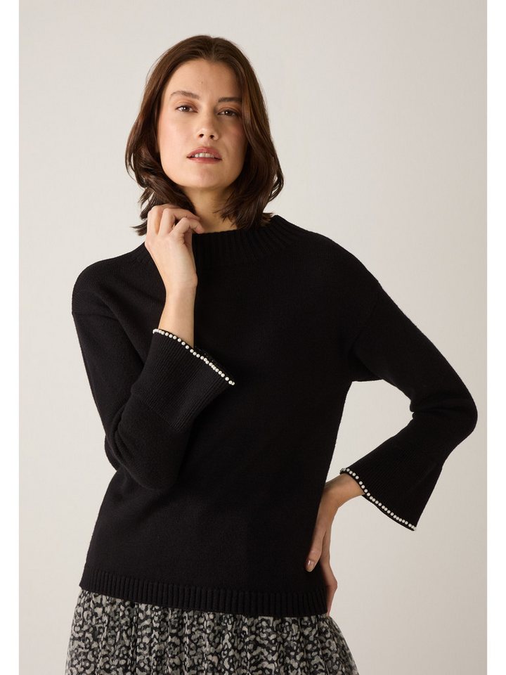 MORE&MORE Rundhalspullover softer Strickpullover mit Perlensaum von MORE&MORE