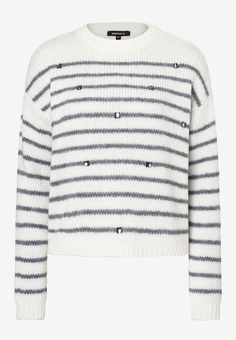 MORE & MORE - Streifen-Pullover mit Ziersteinen beige - Gr. - 40 von MORE & MORE