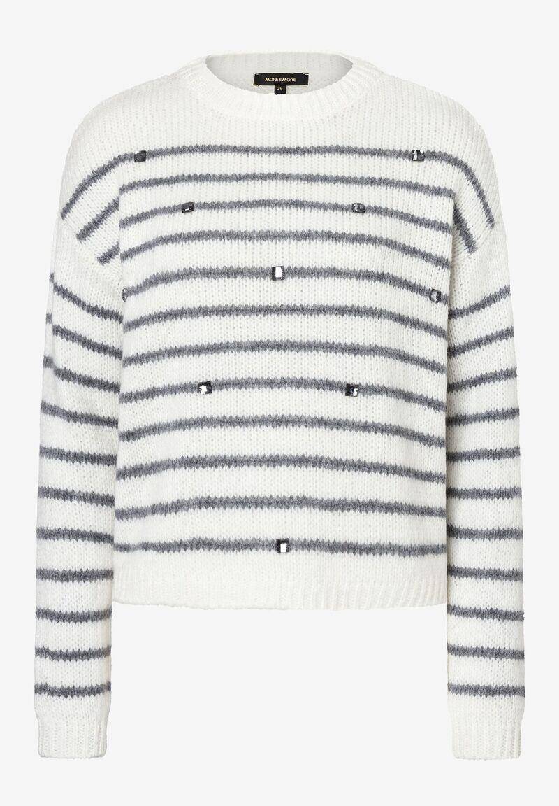 MORE & MORE - Streifen-Pullover mit Ziersteinen beige - Gr. - 40 von MORE & MORE