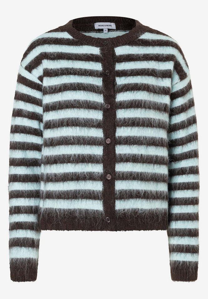 MORE&MORE Strickjacke Cardigan with Stripes knit stripes blue haze espresso bro von MORE&MORE
