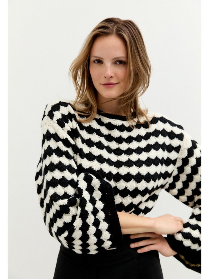 MORE&MORE Strickpullover gestreifter Pullover, voluminöse Ärmel von MORE&MORE