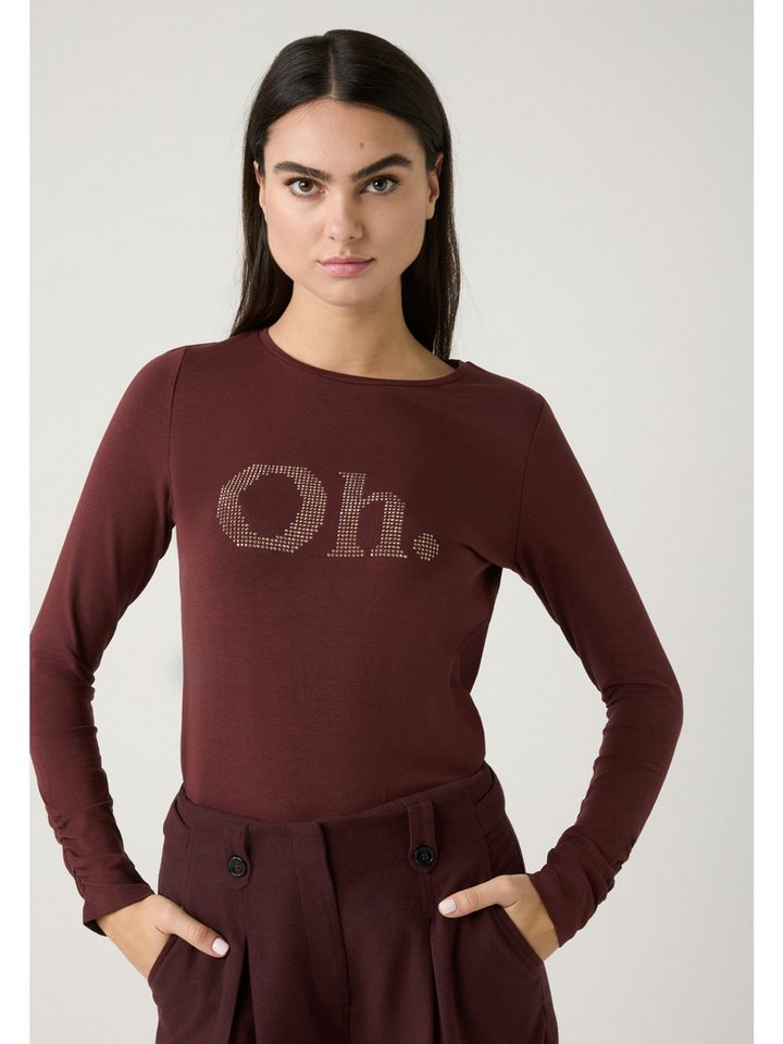 MORE&MORE T-Shirt softes Langarmshirt mit Steinchen-Schrift von MORE&MORE