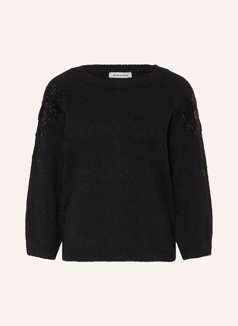More & More Pullover Mit 3/4-Arm Und Schmucksteinen schwarz von MORE & MORE