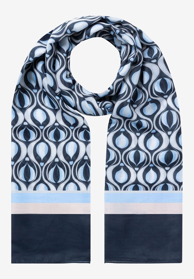 Schal mit grafischem Print, marine/hellblau, Frühjahrs-Kollektion von MORE & MORE