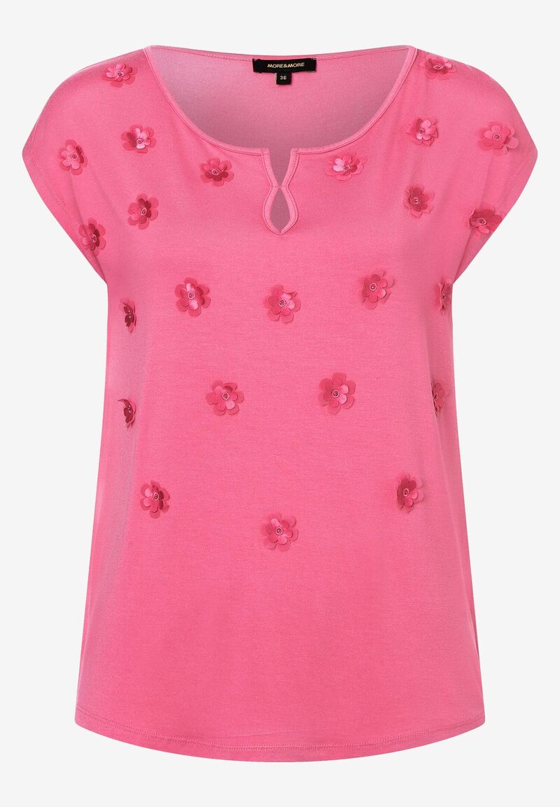 T-Shirt mit Blüten-Applikation, sorbet pink, Sommer-Kollektion von MORE & MORE