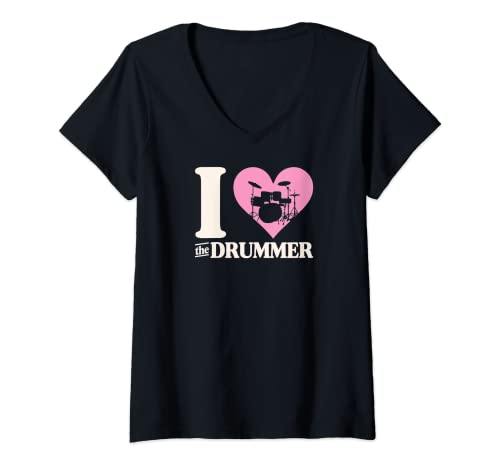 Damen I Love The Drummer Heart Drum Paar Freundin Freund T-Shirt mit V-Ausschnitt Damen I Love The Drummer Heart Drum Paar Freundin Freund T-Shirt mit V-Ausschnitt von MORE: Funny Christian Drummer Dad Kit Essentials