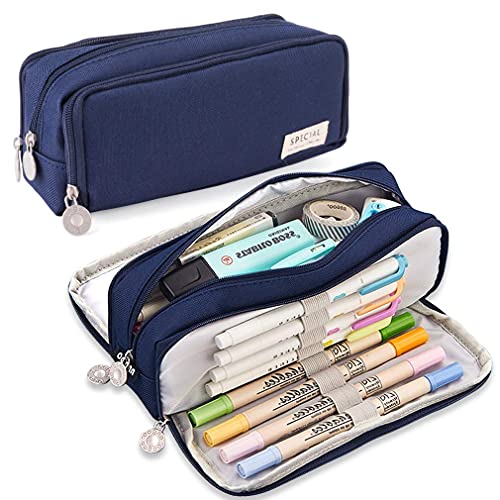 Federmäppchen Mäppchen Federmappe für Teenager Mädchen, Aesthetic Blaool Stuff Etui Stifte mit 3 Fach, Große Kapazität Federtasche Pencil Case Blhulsachen für Jungen Blhule & Büro (Dunkle Blau) von MOREASE