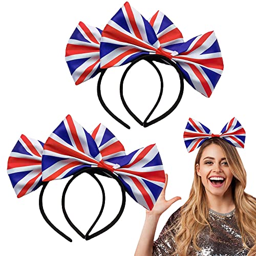 Kings Coronation Party Stirnband, 4 Stück Union Jack Flagge Schleife Stirnband Großbritannien Haarreifen UK Foto Requisiten Haarschmuck für Frauen Mädchen King Charles III Krönung Party Dekorationen von MOREASE