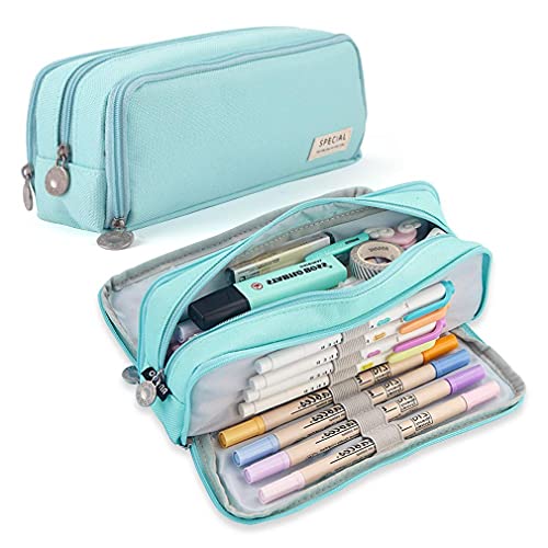 MOREASE Federmäppchen Mäppchen Federmappe für Teenager Mädchen, Aesthetic Blaool Stuff Etui Stifte mit 3 Fach, Große Kapazität Federtasche Pencil Case Blhulsachen für Jungen Blhule & Büro (Blau) von MOREASE