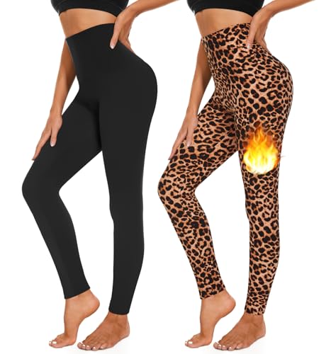 MOREFEEL 2er Thermo Leggings Damen High Waist Thermoleggins Gefüttert Leggins für Damen Winter Thermohose Warme Mit Innenfleece von MOREFEEL
