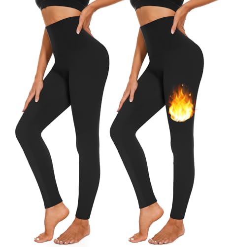 MOREFEEL 2er Thermo Leggings Damen High Waist Thermoleggins Gefüttert Leggins für Damen Winter Thermohose Warme Mit Innenfleece von MOREFEEL