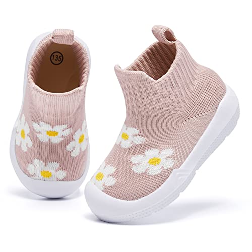 MORENDL Baby Lauflernschuhe Krabbelschuhe Babyschuhe Baby Hausschuhe für Kleinkind Jungen Mädchen Beige/Flower EU 22 von MORENDL