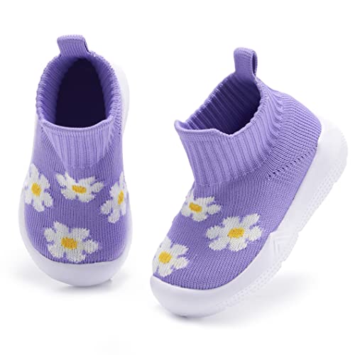 MORENDL Baby Lauflernschuhe Krabbelschuhe Babyschuhe Baby Hausschuhe für Kleinkind Jungen Mädchen Purple/Flower EU 22 von MORENDL