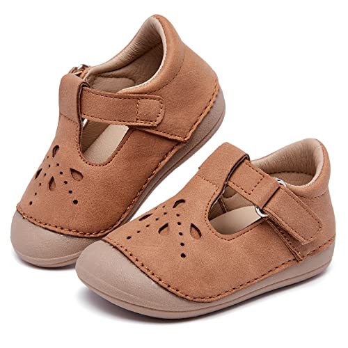 MORENDL Baby Lauflernschuhe Unisex Mary Jane Babyschuhe Krabbelschuhe für Kleinkind Jungen Mädchen BraunSpace EU 18 von MORENDL