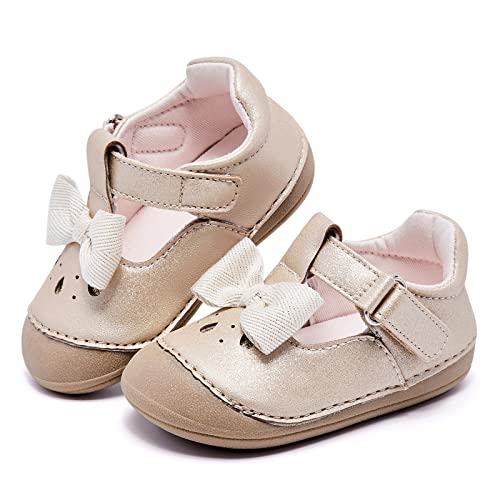 MORENDL Baby Lauflernschuhe Unisex Mary Jane Babyschuhe Krabbelschuhe für Kleinkind Jungen Mädchen Gold EU 18 von MORENDL