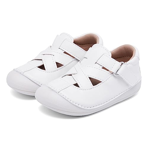 MORENDL Baby Lauflernschuhe Unisex Mary Jane Babyschuhe Krabbelschuhe für Kleinkind Jungen Mädchen Weißcross EU 18 von MORENDL