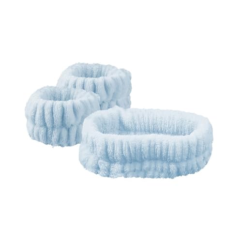 2 Paar Plüsch-Haarbänder aus Korallen-Fleece, wasserdichte Bänder, Gesichtswäsche, saugfähiges Armband, Kopfbedeckung, Haarschmuck (himmelblau) von MORENTSU