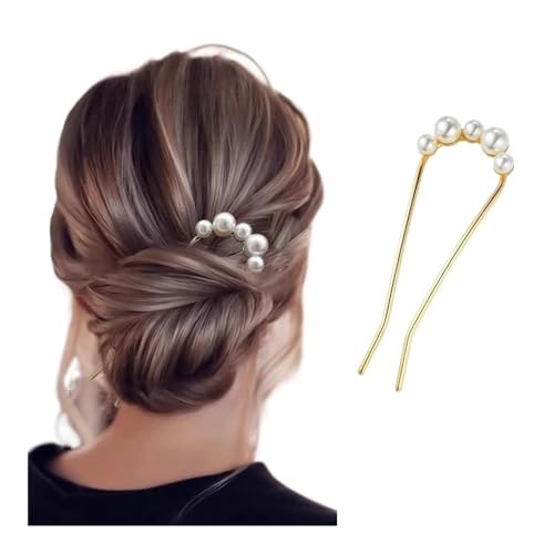 2 stücke Koreanische U-förmige Perle Haarnadeln Haarnadeln Für Frauen Elegante Metall Gabeln Vintage Perle Haarnadeln Haar Styling Werkzeuge Geschenke (A-golden) von MORENTSU