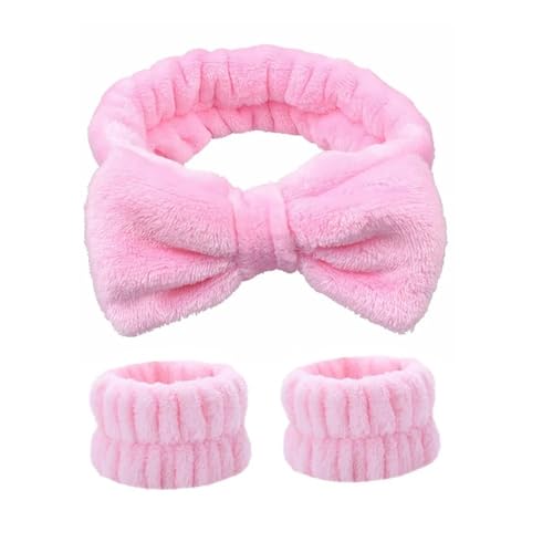 Gesichtswasch-Stirnband-Set, Spa-Stirnband, Make-up, Hautpflege, Stirnbänder, Handgelenkbänder zum Waschen des Gesichts (Rosa) von MORENTSU