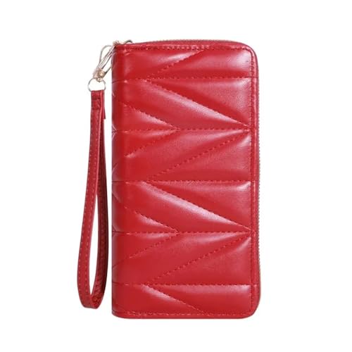 MORENTSU Modische gesteppte lange Geldbörse für Damen, mit Reißverschluss, Clutch, Münzgeldbörse, mehrere Kartenfächer, Handytasche, rot, Einheitsgröße von MORENTSU