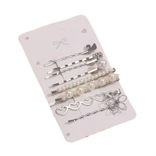 Modische und kreative Metall Perle Schwan Blume Gold und Silber Damen Haarspangen Set mit einfachen Haarclips (Bk) von MORENTSU