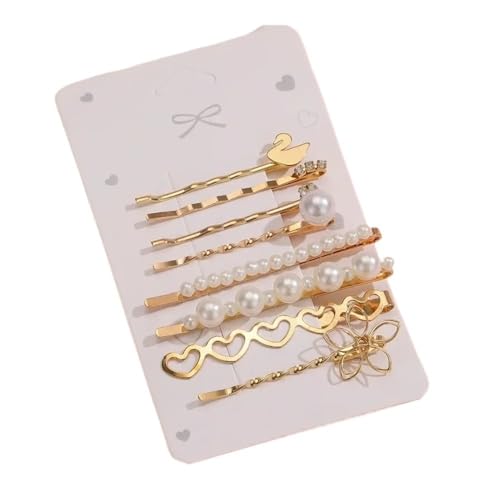 Modische und kreative Metall Perle Schwan Blume Gold und Silber Damen Haarspangen Set mit einfachen Haarclips (Kc) von MORENTSU