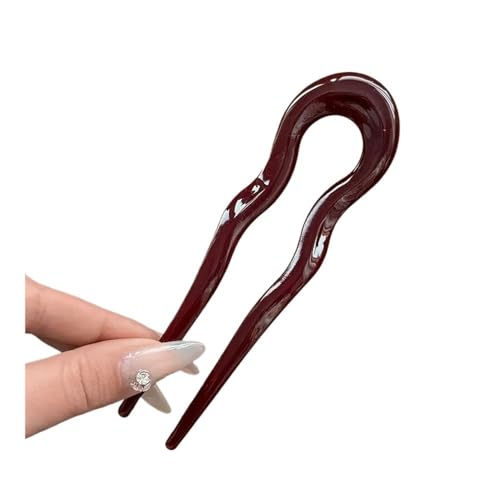 U-förmige Haargabel Acetat Mode Geometrisches Muster Haarstäbchen Schild Haarspange Frauen Mädchen Accessoires Kopfbedeckung (Rot) von MORENTSU