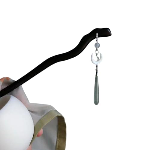 Vintage chinesischen Stil Holz Haarböckchen für Frauen Mädchen Mond Fransen Haarspange Hanfu Kopfbedeckung Schmuck Haarschmuck (Stil 18) von MORENTSU