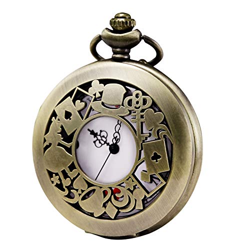 MORFONG Damen Taschenuhr Analog Quarzwerk mit Kette Alice im Wunderland Bronze von MORFONG