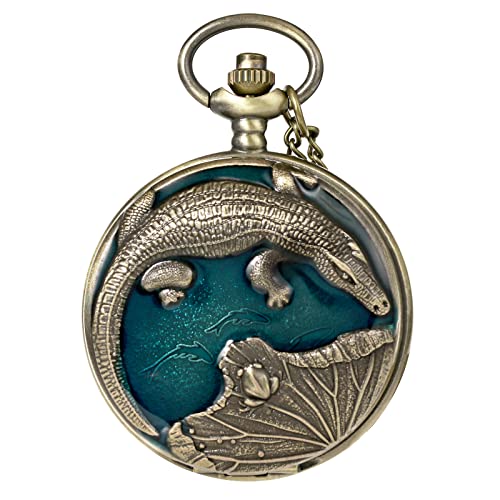 MORFONG Vintage Taschenuhr Quarz Taschenuhr mit Halskette Chinesischer Stil Krokodil Taschenuhr Antik Uhr für Männer Frauen Vater Opa Geburtstag Jahrestag von MORFONG