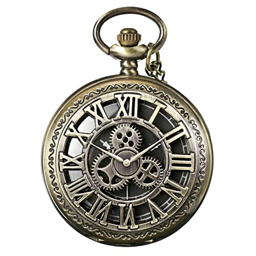 MORFONG Vintage Taschenuhr Quarz Taschenuhr mit Halskette Hohl Gang Römische Zahlen Taschenuhr Antik Uhr für Männer Frauen Vater Opa Geburtstag Jahrestag von MORFONG