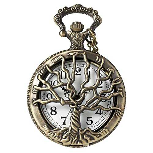 MORFONG Vintage Taschenuhr Quarz Taschenuhr mit Halskette Hohl Lebensbaum Design Taschenuhr Antik Uhr für Männer Frauen Vater Opa Geburtstag Jahrestag von MORFONG