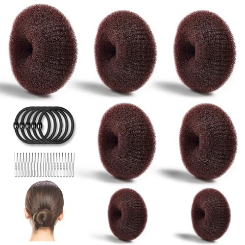 MORGLES Haarknotenmacher, 7 Stück/4 Größen, Haarknoten für Dutt mit 5 elastischen Bändern, 20 Haarnadeln für Balletttänzer, Damen, Kinder, Dunkelbraun von MORGLES