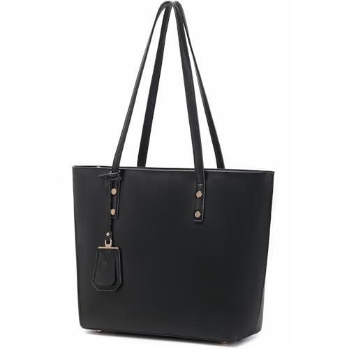 MORGLOVE Damen Handtaschen Weiches Leder Große Tote Taschen Große Kapazität Damen Schule Arbeit Taschen mit Reißverschluss, Schwarz , Minimal von MORGLOVE