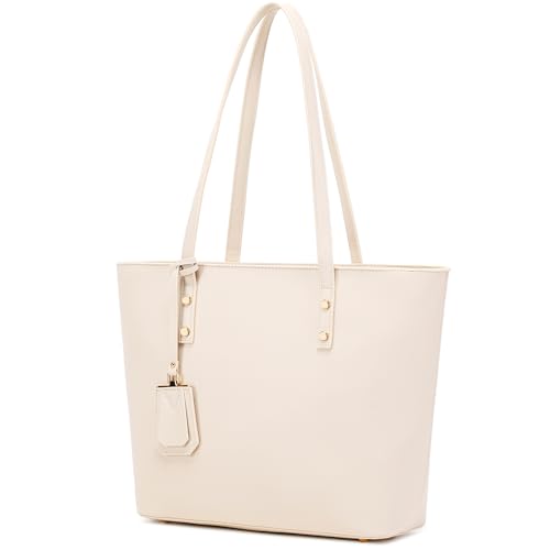 MORGLOVE Damen Handtaschen Weiches Leder Große Tote Taschen Große Kapazität Damen Schule Arbeit Taschen mit Reißverschluss, beige, Minimal von MORGLOVE