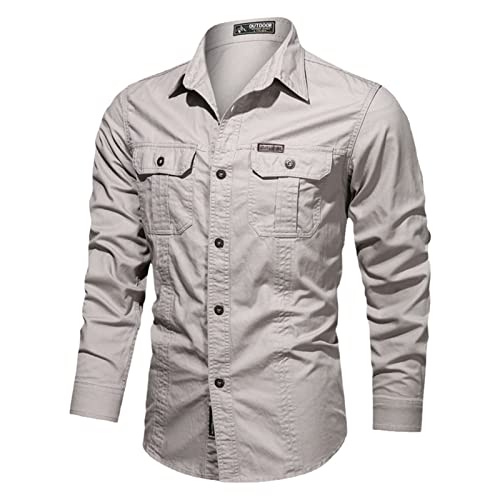 MORISTE Bekleidung Militärhemd Herren Sommer Baumwolle Langarm Camisa Masculina Herren Hemden Chemise Homme Beige White L von MORISTE