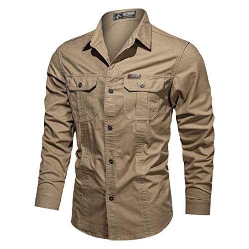 MORISTE Bekleidung Militärhemd Herren Sommer Baumwolle Langarm Camisa Masculina Herren Hemden Chemise Homme Khaki XXL von MORISTE