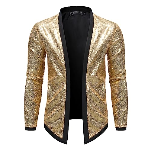 MORISTE Shiny Gold Pailletten Blazer Jacke Männer Strickjacke Herren Blazer Nachtclub Party DJ Bühne Sängerin Tanz Show Kostüm Gold L von MORISTE