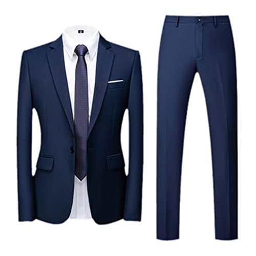 Zwei Knöpfe Herren Business Casual Solide Farbe Anzüge Frühling Herbst Blazer Mantel Hose Navy M von MORISTE