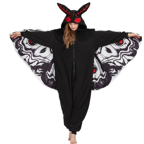 MORNINGFLY Mothman Onesie Pyjama Mothman Kostüm Erwachsene Halloween Einteiler Weihnachten Cosplay Unisex Party Kostüm, Mothman Onesie Pyjama, Large von MORNINGFLY